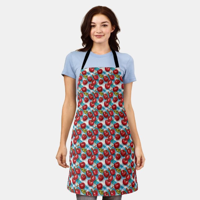 Cute Cherry and Blue Plaid Pattern  Apron (Worn)