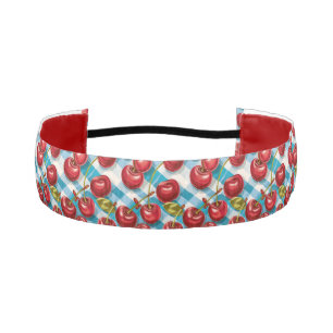 Cute Cherry and Blue Plaid Pattern Athletic Headband