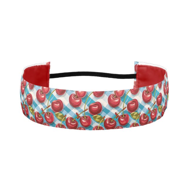 Cute Cherry and Blue Plaid Pattern  Athletic Headband (Front)