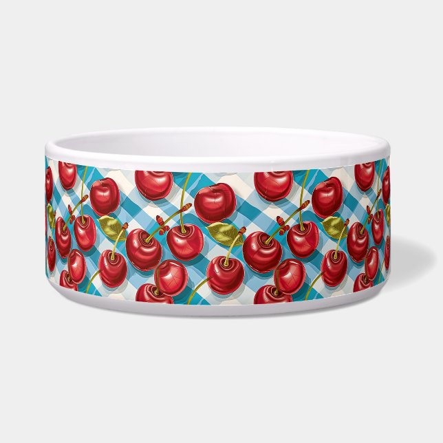 Cute Cherry and Blue Plaid Pattern  Bowl (Front)