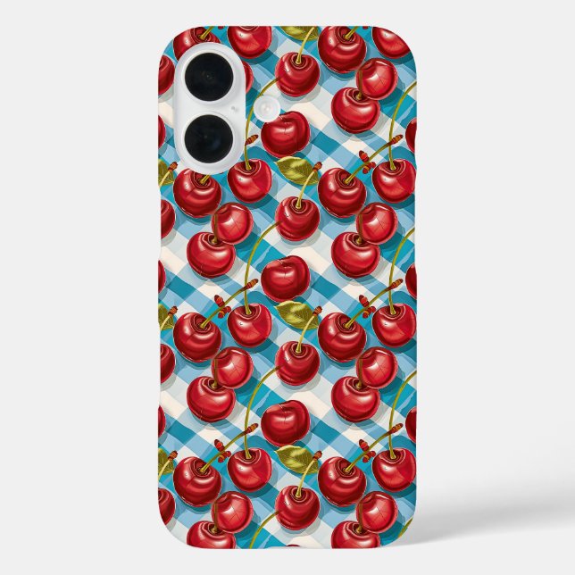 Cute Cherry and Blue Plaid Pattern  Case-Mate iPhone Case (Back)
