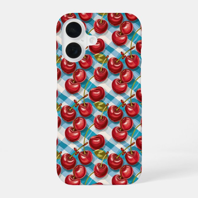 Cute Cherry and Blue Plaid Pattern  Iphone Case (Back)