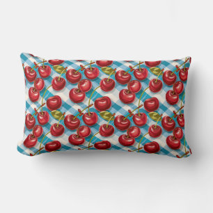 Cute Cherry and Blue Plaid Pattern Lumbar Pillow