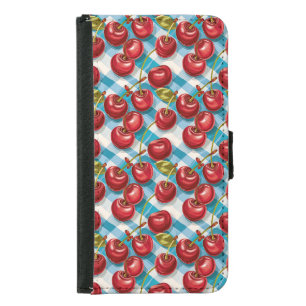 Cute Cherry and Blue Plaid Pattern  Samsung Galaxy S5 Wallet Case