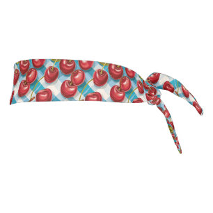 Cute Cherry and Blue Plaid Pattern Tie Headband