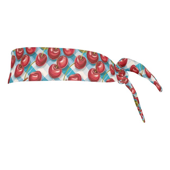 Cute Cherry and Blue Plaid Pattern  Tie Headband (Rotate 90)