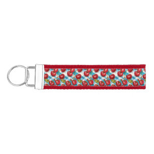 Cute Cherry and Blue Plaid Pattern Wrist Keychain