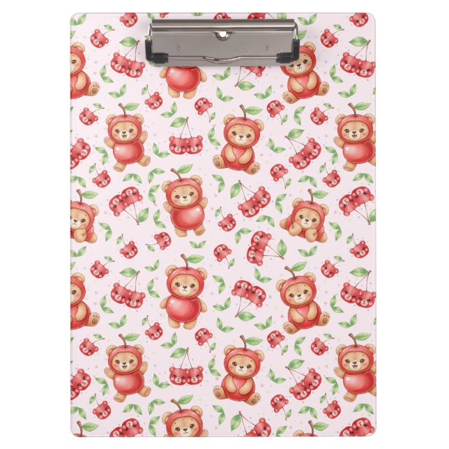 Cute Cherry Bear and Fruit Seamless Pattern Clipboard (Front)