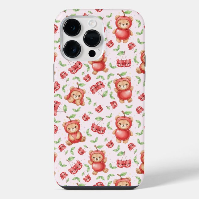 Cute Cherry Bear and Fruit Seamless Pattern iPhone Case (Back)