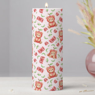 Cute Cherry Bear and Fruit Seamless Pattern Pillar Candle