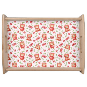 Cute Cherry Bear and Fruit Seamless Pattern Serving Tray