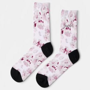 Cute cherry blossom floral pattern cute white pink socks