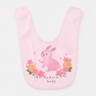 Cute Cherry Blossoms and Pink Rabbit Japanese Styl Baby Bib