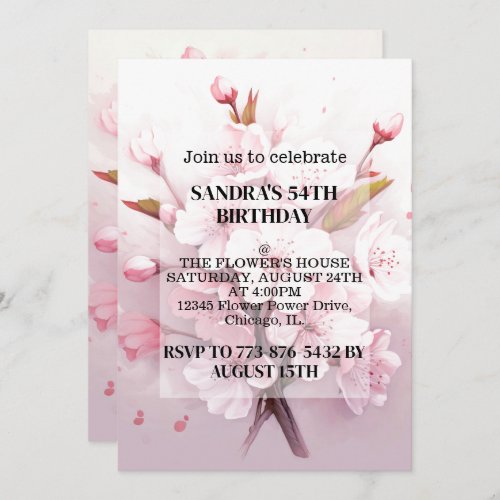 Cute Cherry Blossoms Birthday Party Invitations