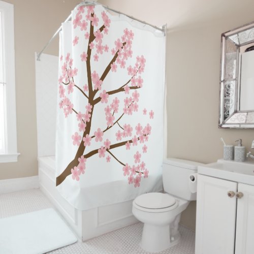 Cute Cherry Blossoms Pink Brown Simple Sakura Shower Curtain