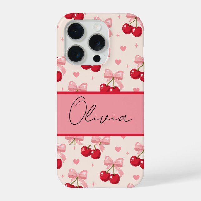 Cute Cherry Bow Coquette iPhone Case (Back)