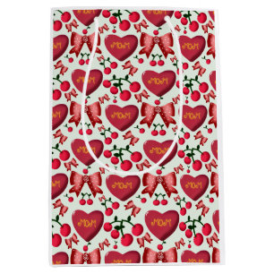 Cute Cherry Bow Mom Pattern Mother's Day Aesthetic Medium Gift Bag