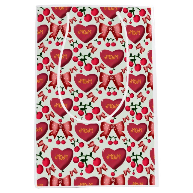 Cute Cherry Bow Mom Pattern Mother's Day Aesthetic Medium Gift Bag (Front)