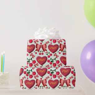 Cute Cherry Bow Mom Pattern Mother's Day Aesthetic Wrapping Paper