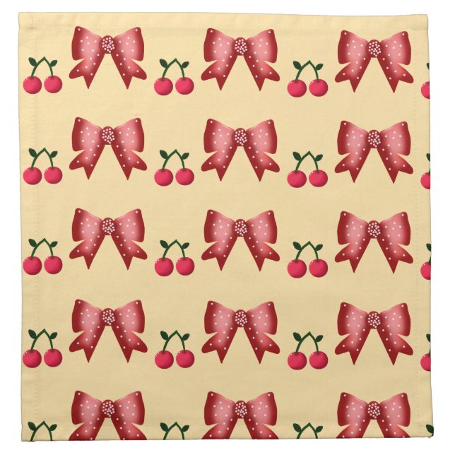 Cute Cherry Bow Seamless Pattern Pink Aesthetic Ka Cloth Napkin (Front)