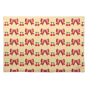 Cute Cherry Bow Seamless Pattern Pink Aesthetic Ka Cloth Placemat