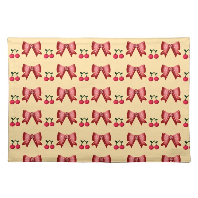Cute Cherry Bow Seamless Pattern Pink Aesthetic Ka Cloth Placemat (Front)