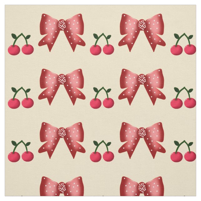 Cute Cherry Bow Seamless Pattern Pink Aesthetic Ka Fabric (Swatch)