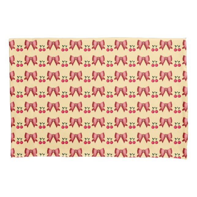 Cute Cherry Bow Seamless Pattern Pink Aesthetic Ka Pillow Case (Front)