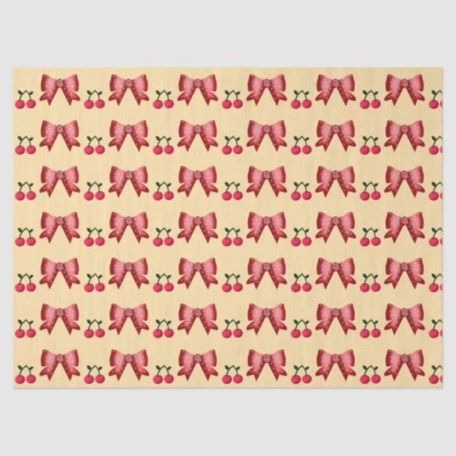 Cute Cherry Bow Seamless Pattern Pink Aesthetic Ka Tissue Paper (Front)