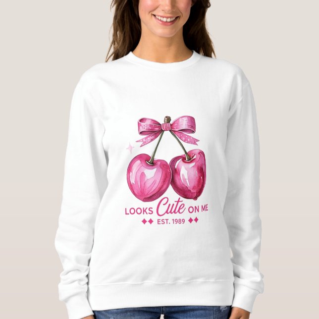 Cute Cherry Bow Sweatshirt – Looks Cute On Me (Front)