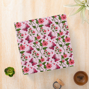 Cute Cherry Butterfly Pattern, Glossy Kawaii Fruit 3 Ring Binder