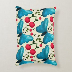 Cute Cherry Butterfly Pattern, Glossy Kawaii Fruit Accent Pillow