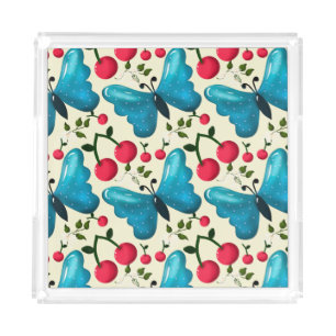 Cute Cherry Butterfly Pattern, Glossy Kawaii Fruit Acrylic Tray