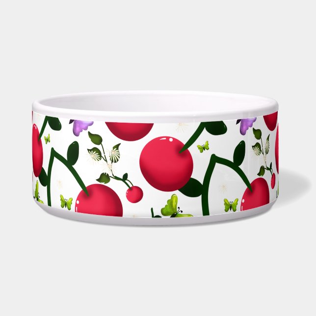 Cute Cherry Butterfly Pattern, Glossy Kawaii Fruit Bowl (Front)
