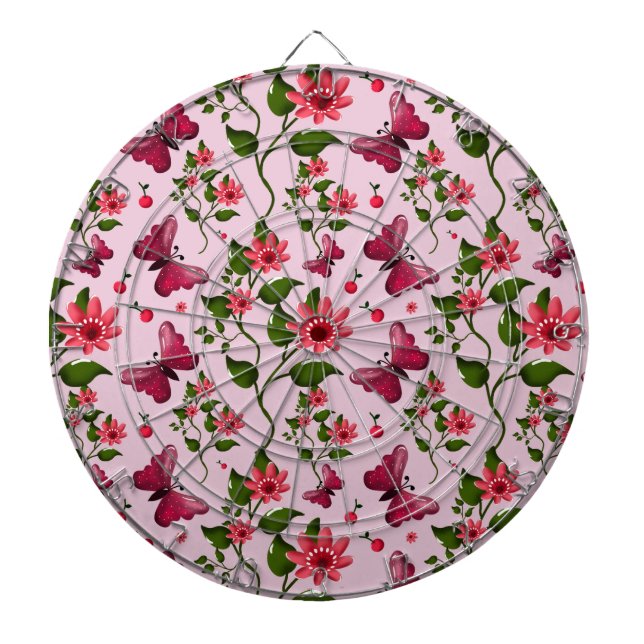 Cute Cherry Butterfly Pattern, Glossy Kawaii Fruit Dart Board (Front)