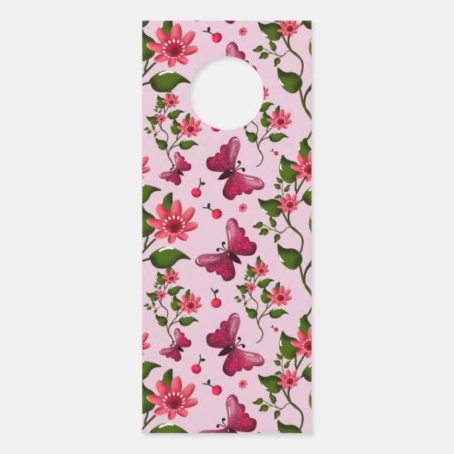 Cute Cherry Butterfly Pattern, Glossy Kawaii Fruit Door Hanger (Front)