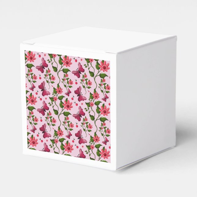 Cute Cherry Butterfly Pattern, Glossy Kawaii Fruit Favor Boxes (Front Side)