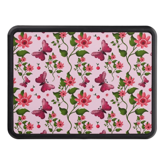 Cute Cherry Butterfly Pattern, Glossy Kawaii Fruit Hitch Cover (Front)