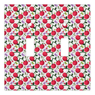 Cute Cherry Butterfly Pattern, Glossy Kawaii Fruit Light Switch Cover