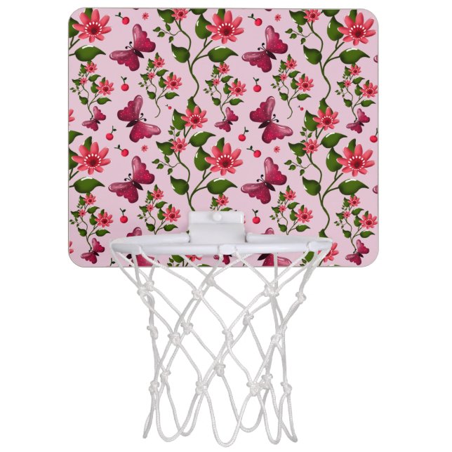 Cute Cherry Butterfly Pattern, Glossy Kawaii Fruit Mini Basketball Hoop (Front)