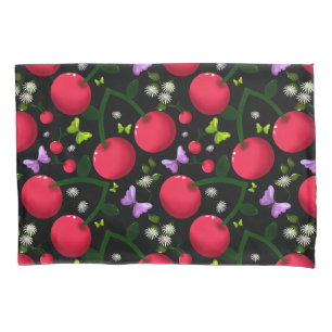 Cute Cherry Butterfly Pattern, Glossy Kawaii Fruit Pillow Case