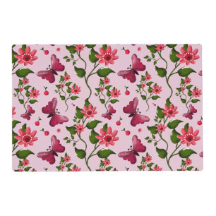 Cute Cherry Butterfly Pattern, Glossy Kawaii Fruit Placemat