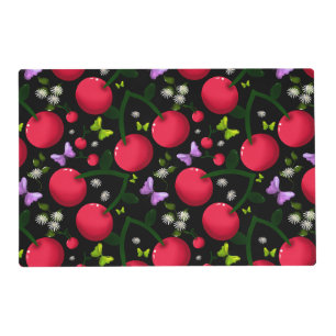Cute Cherry Butterfly Pattern, Glossy Kawaii Fruit Placemat
