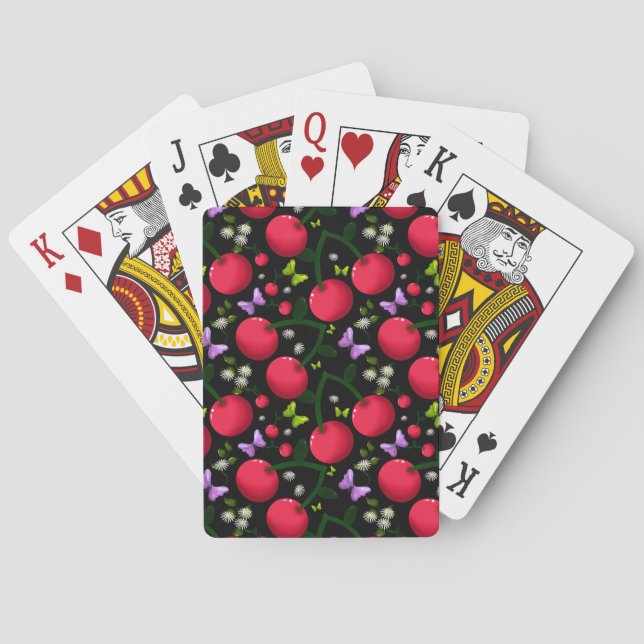 Cute Cherry Butterfly Pattern, Glossy Kawaii Fruit Poker Cards (Back)