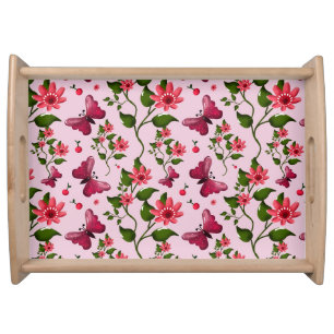 Cute Cherry Butterfly Pattern, Glossy Kawaii Fruit Serving Tray