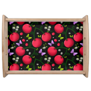 Cute Cherry Butterfly Pattern, Glossy Kawaii Fruit Serving Tray