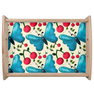 Cute Cherry Butterfly Pattern, Glossy Kawaii Fruit Serving Tray