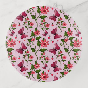 Cute Cherry Butterfly Pattern, Glossy Kawaii Fruit Trinket Tray