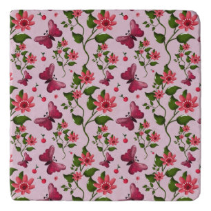 Cute Cherry Butterfly Pattern, Glossy Kawaii Fruit Trivet