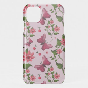 Cute Cherry Butterfly Pattern, Glossy Kawaii Fruit iPhone 11 Case